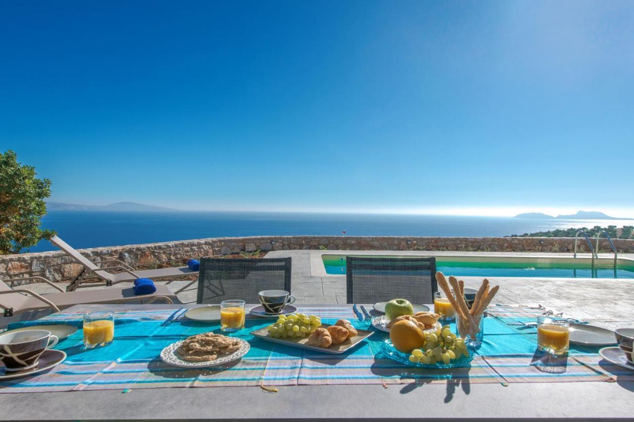 Tranquil Sea View Villa With Private Pool, Just 2Km From The Beach! アギア・ガリニ エクステリア 写真