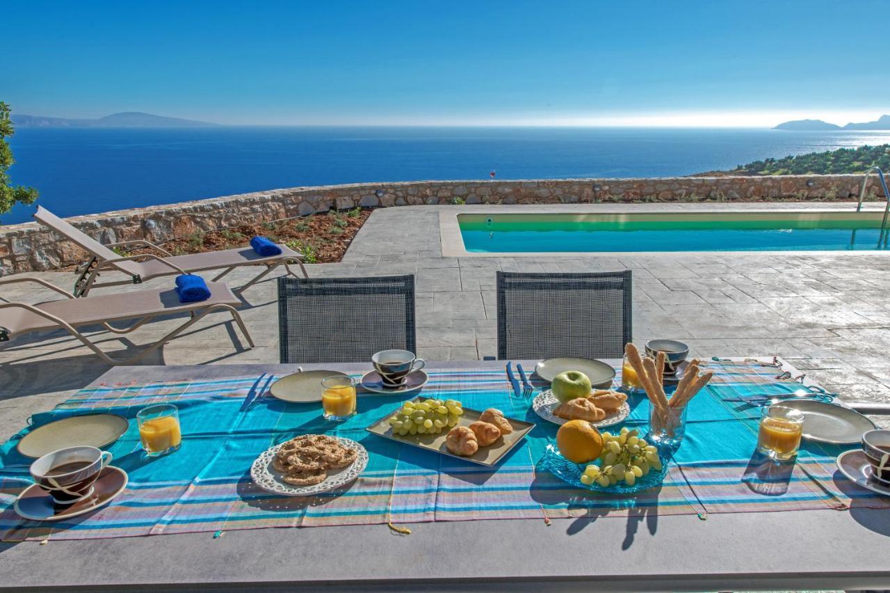Tranquil Sea View Villa With Private Pool, Just 2Km From The Beach! アギア・ガリニ エクステリア 写真